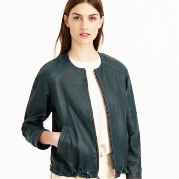 J crew green leather jacket Clearance